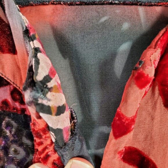 Laura Ashley Jacket Womans 2X Patchwork Velvet Burnout Silk Blend Kimono Boho - Picture 3 of 7